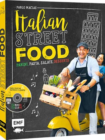 Coverabbildung von Italian Street Food. Zu sehen ist Pablo Macias auf einer gelben Vespa.