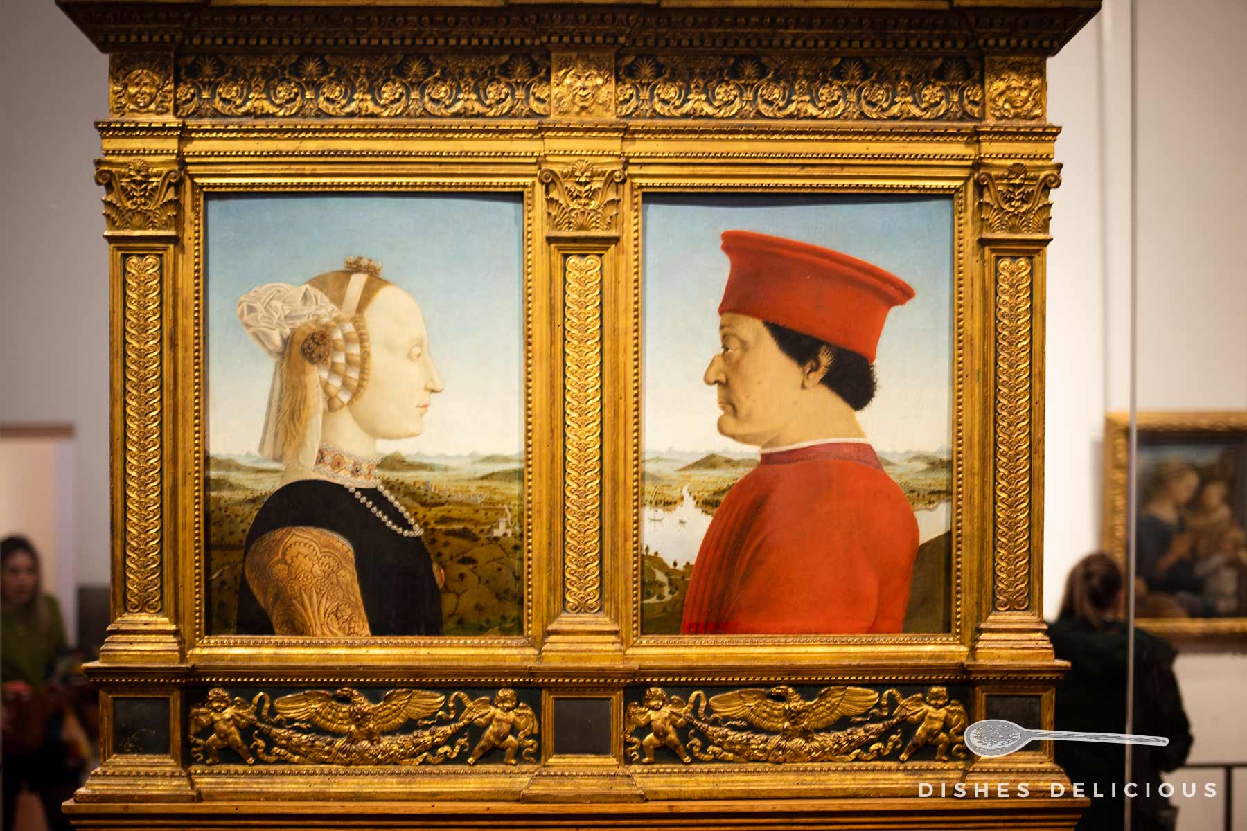 Der Herzog von Urbino und seine Frau - zwei von der Seite gemalte Portraits.